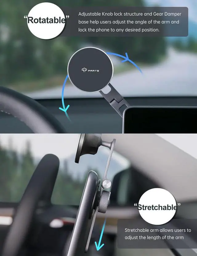 Alt view image 2 of 7 - TPARTS Foldable Magnetic Car Cellphone Mount, Hidden Design for Tesla Model 3/Y, Compatible with iPhone 16, 15, 14, 13, 12, Mag Safe Cases