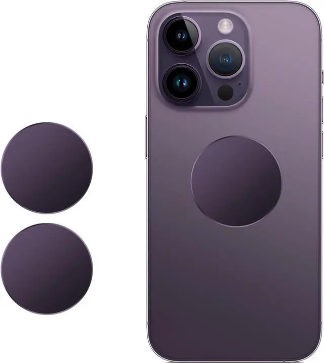 Alt view image 2 of 4 - Metal Ring Plate for Phone Mount Car Holder Metal Stickers Plate Phone Magnet (Compatible with Magnetic Mounts) 1.50" Frosted Round, Purple 2 Pack