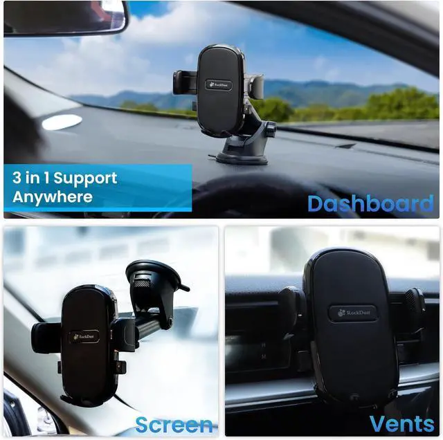 Alt view image 3 of 7 - 3-in-1 Heavy Duty Car Phone Holder| Car Phone Mount for Windshield, Dashboard & Window | Includes Free 2 Cup Holder Pads, Sunglass Holder & 2 Headrest Hooks | Compatible with iPhone, Samsung | Black