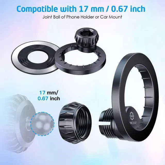 Alt view image 3 of 7 - WixGear Mount Base Compatible with MagSafe iPhone 14 13 12, Only for Diameter 17mm/0.67 inch Universal Joint Ball of Phone Holder Car Mount, Vent, Dashboard, Windshield