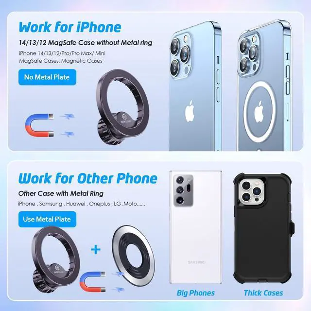 Alt view image 5 of 7 - WixGear Mount Base Compatible with MagSafe iPhone 14 13 12, Only for Diameter 17mm/0.67 inch Universal Joint Ball of Phone Holder Car Mount, Vent, Dashboard, Windshield