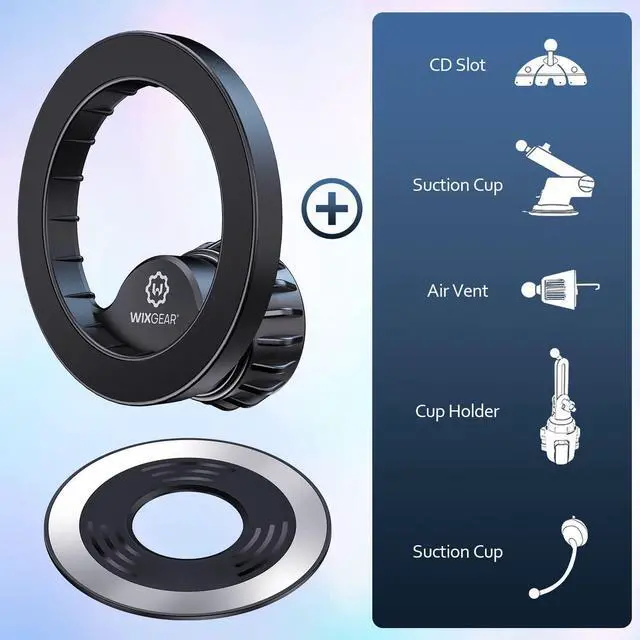 Alt view image 6 of 7 - WixGear Mount Base Compatible with MagSafe iPhone 14 13 12, Only for Diameter 17mm/0.67 inch Universal Joint Ball of Phone Holder Car Mount, Vent, Dashboard, Windshield