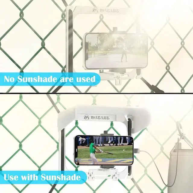 Alt view image 2 of 7 - Cell Phone Fence Mount with Shade for iPhone, Mevo Start, Phones, GoPro and Other Action Cameras, Mounting Kit for Gamechanger for Recording Baseball,Softball and Tennis Games(MINI Plus)