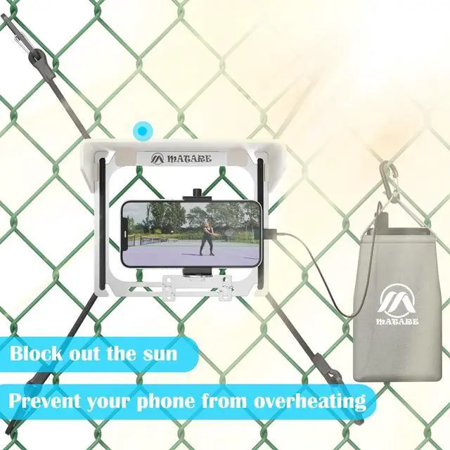 Alt view image 4 of 7 - Cell Phone Fence Mount with Shade for iPhone, Mevo Start, Phones, GoPro and Other Action Cameras, Mounting Kit for Gamechanger for Recording Baseball,Softball and Tennis Games(MINI Plus)