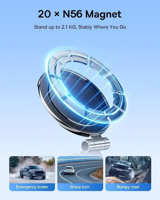 Alt view image 2 of 7 - Baseus MagPro II Fits Magsafe Car Mount, All-Metal Magnetic Phone Holder for Car Dashboard, 20 x N56 Strong Magnets & 360° Rotation Flexible Tri-Foldable Car Mount, for iPhone 16 15 14 13 & All Phones