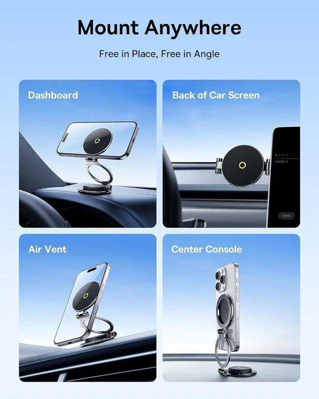 Alt view image 4 of 7 - Baseus MagPro II Fits Magsafe Car Mount, All-Metal Magnetic Phone Holder for Car Dashboard, 20 x N56 Strong Magnets & 360° Rotation Flexible Tri-Foldable Car Mount, for iPhone 16 15 14 13 & All Phones