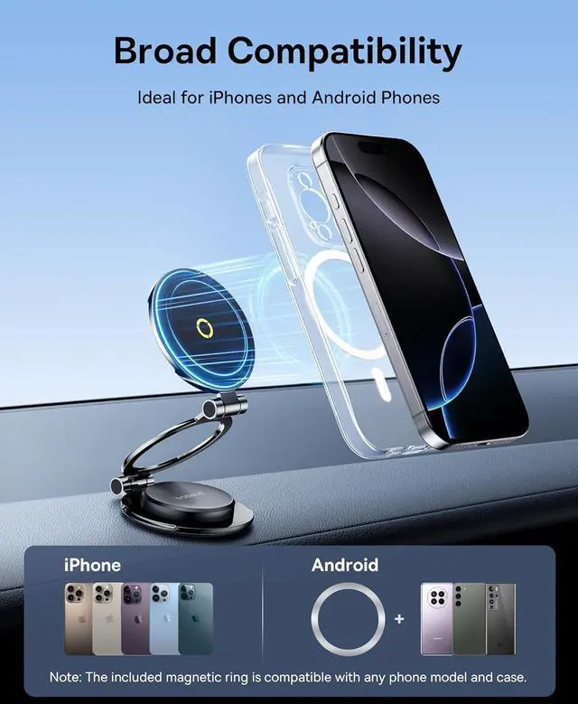 Alt view image 5 of 7 - Baseus MagPro II Fits Magsafe Car Mount, All-Metal Magnetic Phone Holder for Car Dashboard, 20 x N56 Strong Magnets & 360° Rotation Flexible Tri-Foldable Car Mount, for iPhone 16 15 14 13 & All Phones
