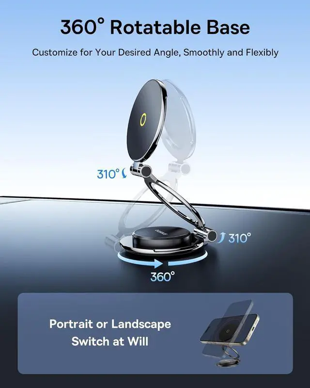 Alt view image 7 of 7 - Baseus MagPro II Fits Magsafe Car Mount, All-Metal Magnetic Phone Holder for Car Dashboard, 20 x N56 Strong Magnets & 360° Rotation Flexible Tri-Foldable Car Mount, for iPhone 16 15 14 13 & All Phones