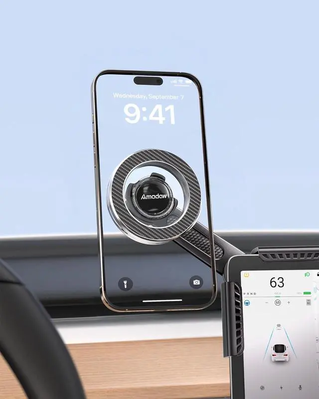 Main image of AMADAW 2025 Upgrade Tesla Phone Mount [N52 Strongest Magnet] [Non-Adhesive Version] Hands-Free No-Drop for Magsafe, Fits for Tesla Model Y/3/X/S/Cybertruck, Compatible with iPhone 16/15/14 All Phones