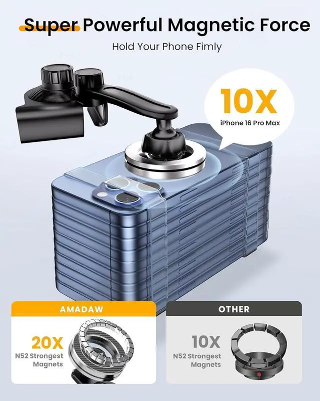 Alt view image 3 of 7 - AMADAW 2025 Upgrade Tesla Phone Mount [N52 Strongest Magnet] [Non-Adhesive Version] Hands-Free No-Drop for Magsafe, Fits for Tesla Model Y/3/X/S/Cybertruck, Compatible with iPhone 16/15/14 All Phones