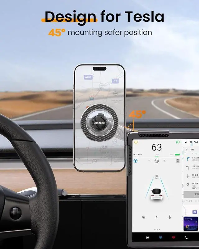 Alt view image 5 of 7 - AMADAW 2025 Upgrade Tesla Phone Mount [N52 Strongest Magnet] [Non-Adhesive Version] Hands-Free No-Drop for Magsafe, Fits for Tesla Model Y/3/X/S/Cybertruck, Compatible with iPhone 16/15/14 All Phones