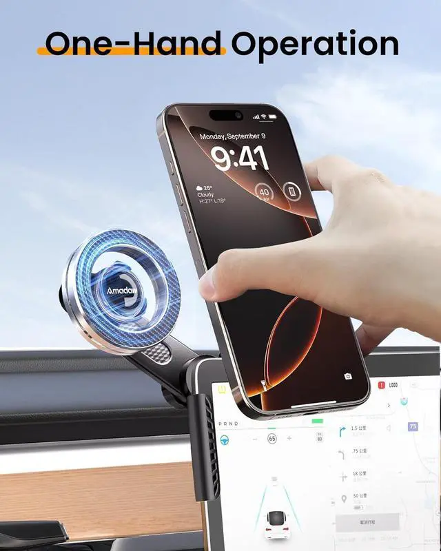 Alt view image 6 of 7 - AMADAW 2025 Upgrade Tesla Phone Mount [N52 Strongest Magnet] [Non-Adhesive Version] Hands-Free No-Drop for Magsafe, Fits for Tesla Model Y/3/X/S/Cybertruck, Compatible with iPhone 16/15/14 All Phones