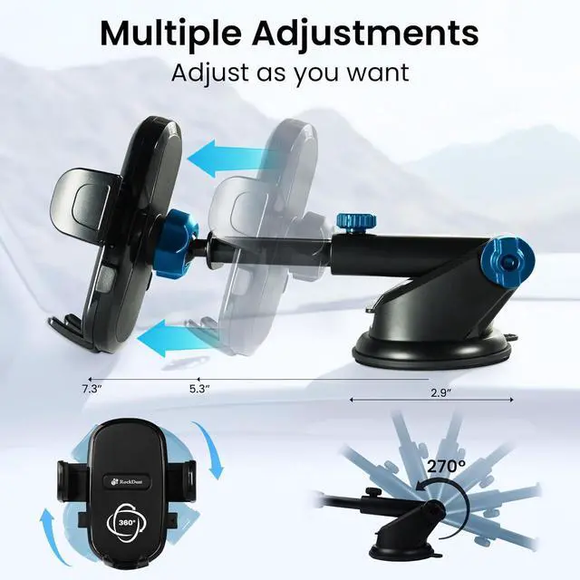 Alt view image 2 of 7 - 3-in-1 Heavy Duty Car Phone Holder| Car Phone Mount for Windshield, Dashboard & Window | Includes Free 2 Cup Holder Pads, Sunglass Holder & 2 Headrest Hooks | Compatible with iPhone, Samsung | Black