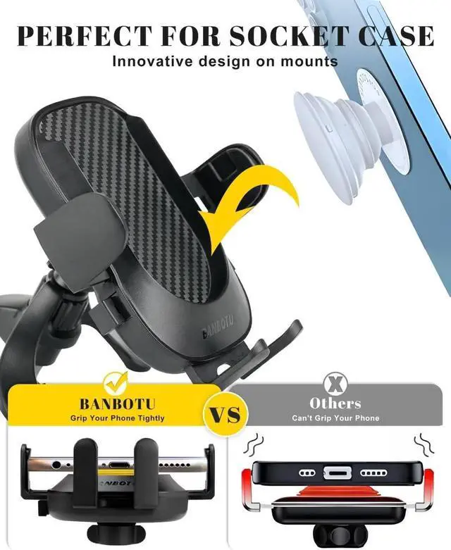 Alt view image 3 of 7 - BANBOTU Car Phone Holder Mount - Socket Grips Pop Cradles Friendly, Hands-Free 360° Rotatable & Anti-Shake Air Vent Mount, Universal Car Phone Holder Compatible with Thick Case & All Mobiles