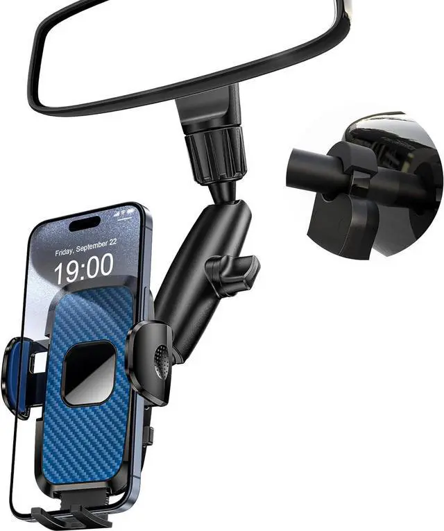 Main image of JDHDL Rear View Mirror Phone Holder, 360° Rotating Car Phone Holder Mount Compatible with All 4-7 Inch iPhone and Android Cell Phones (Blue)
