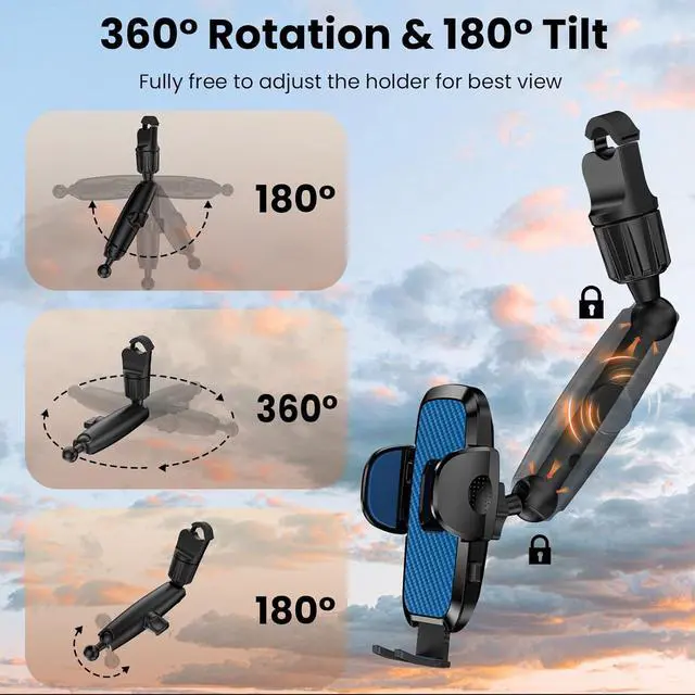 Alt view image 4 of 6 - JDHDL Rear View Mirror Phone Holder, 360° Rotating Car Phone Holder Mount Compatible with All 4-7 Inch iPhone and Android Cell Phones (Blue)