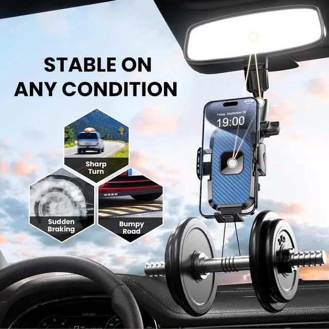 Alt view image 6 of 6 - JDHDL Rear View Mirror Phone Holder, 360° Rotating Car Phone Holder Mount Compatible with All 4-7 Inch iPhone and Android Cell Phones (Blue)