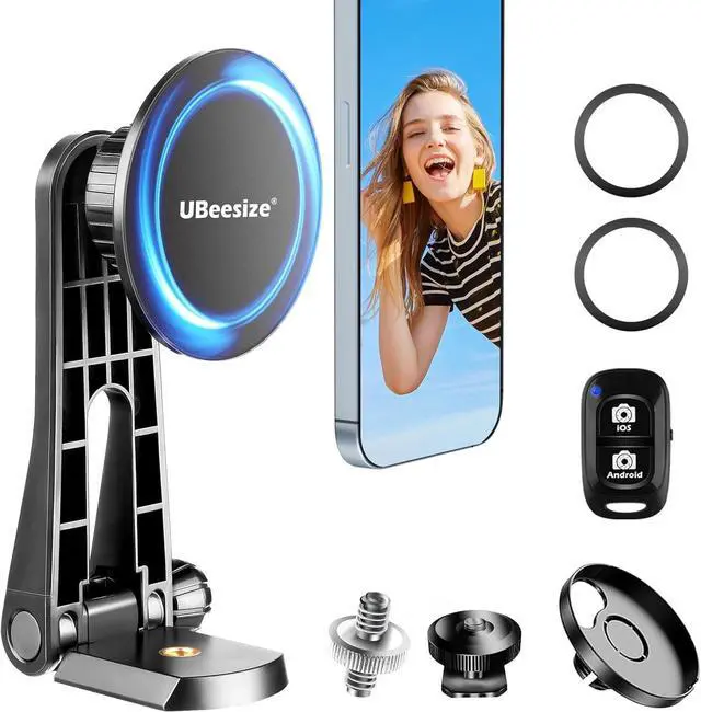 Main image of UBeesize Magnetic Tripod Mount Adapter with Remote, Adjustable Universal iPhone Tripod Mount for Ring Light&Tripod, Phone Tripod Holder for Magsafe iPhone 15-12 Serives, MagSafe Case & Most Phone