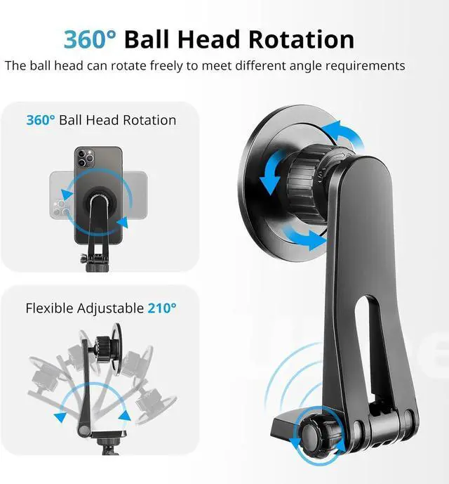 Alt view image 2 of 7 - UBeesize Magnetic Tripod Mount Adapter with Remote, Adjustable Universal iPhone Tripod Mount for Ring Light&Tripod, Phone Tripod Holder for Magsafe iPhone 15-12 Serives, MagSafe Case & Most Phone