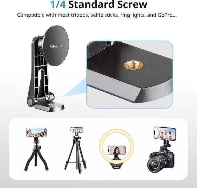 Alt view image 4 of 7 - UBeesize Magnetic Tripod Mount Adapter with Remote, Adjustable Universal iPhone Tripod Mount for Ring Light&Tripod, Phone Tripod Holder for Magsafe iPhone 15-12 Serives, MagSafe Case & Most Phone