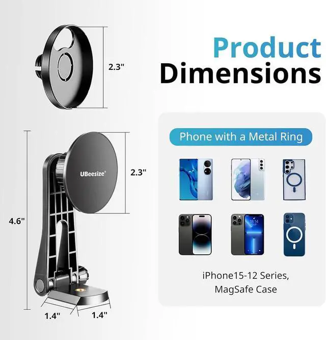 Alt view image 7 of 7 - UBeesize Magnetic Tripod Mount Adapter with Remote, Adjustable Universal iPhone Tripod Mount for Ring Light&Tripod, Phone Tripod Holder for Magsafe iPhone 15-12 Serives, MagSafe Case & Most Phone