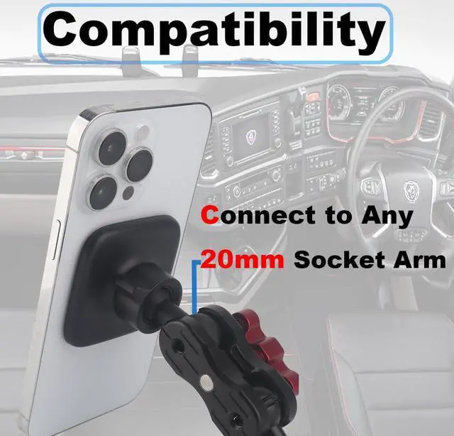 Alt view image 5 of 7 - Magnetic Cell Phone Holder Base with 20mm Ball for MagSafe iPhone 16 15 14 13 12 Series, Compatible with Bulletpoint Mounting Solutions (Square)