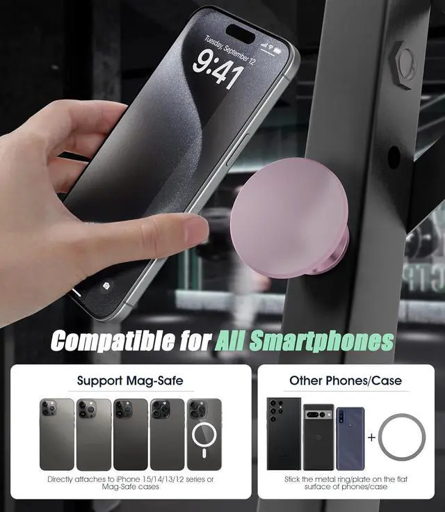 Alt view image 5 of 6 - Orzero Upgraded Gym Magnetic Phone Mount Holder, Dual Magnet with Strong Magnetic, Easily and Firmly Attaches to Metal Surface for Any Phones for Videos and Selfies (Rose Gold)