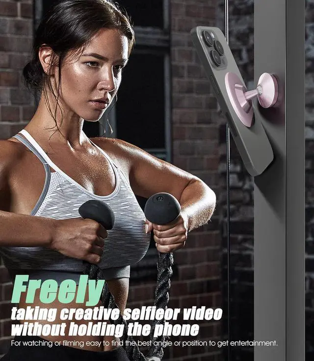 Alt view image 3 of 6 - Orzero Upgraded Gym Magnetic Phone Mount Holder, Dual Magnet with Strong Magnetic, Easily and Firmly Attaches to Metal Surface for Any Phones for Videos and Selfies (Rose Gold)