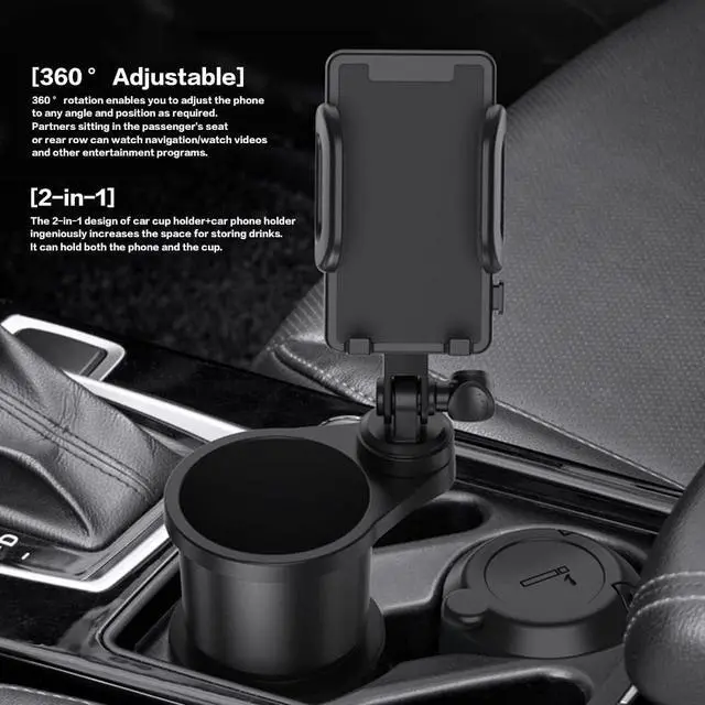 Alt view image 2 of 7 - Reswish Car Cup Holder Phone Mount, Universal Auto Cell Phone Stand with Drink Expand Cup Holder,2 in 1 Multifunctional Car Cup Holder Expander with 360° Rotation Phone Mount