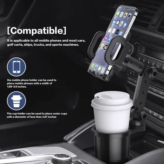 Alt view image 3 of 7 - Reswish Car Cup Holder Phone Mount, Universal Auto Cell Phone Stand with Drink Expand Cup Holder,2 in 1 Multifunctional Car Cup Holder Expander with 360° Rotation Phone Mount
