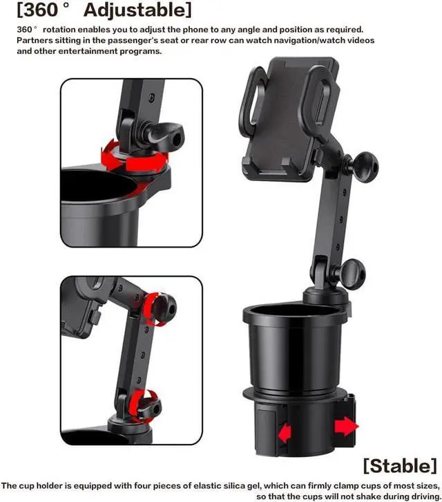 Alt view image 4 of 7 - Reswish Car Cup Holder Phone Mount, Universal Auto Cell Phone Stand with Drink Expand Cup Holder,2 in 1 Multifunctional Car Cup Holder Expander with 360° Rotation Phone Mount
