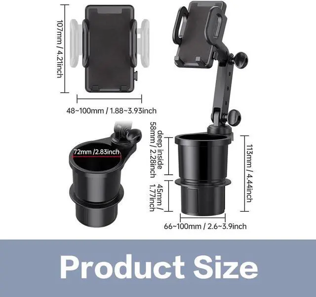 Alt view image 6 of 7 - Reswish Car Cup Holder Phone Mount, Universal Auto Cell Phone Stand with Drink Expand Cup Holder,2 in 1 Multifunctional Car Cup Holder Expander with 360° Rotation Phone Mount