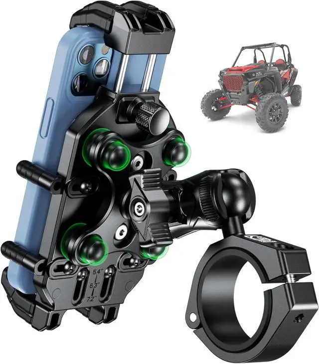 Main image of BRCOVAN UTV Phone Mount with Vibration Dampener & High-Speed Secure Lock, Anti-Theft Heavy Duty Adjustable Phone Holder Fit on 1.5''/1.65''/1.75''/1.85''/2'' Roll Cage Bar, for 5.4''-7.2'' Smartphones