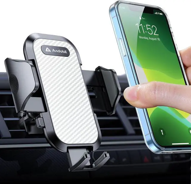 Main image of andobil Phone Holders for Your Car [Military Sturdy, Firmly Grip & Never Slip] Vent Cell Phone Holder Car, Phone Mount for Truck Compatible with iPhone 15 14 13 12 Pro Max Android Samsung S24, Sliver