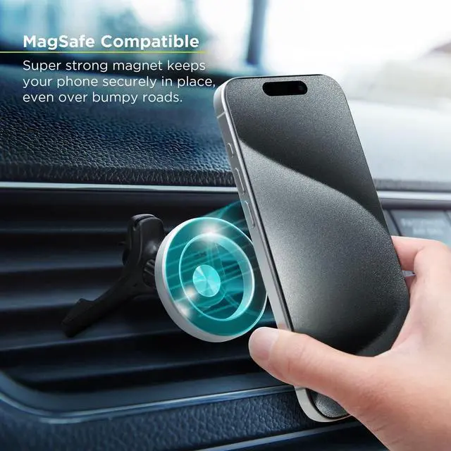 Alt view image 2 of 6 - PureGear Magnetic Car Mount, MagSafe Compatible, Air Vent/Dashboard Mounting Phone Holder for iPhone 15/14/13/12, Hands-Free, 360° Rotation (Black)