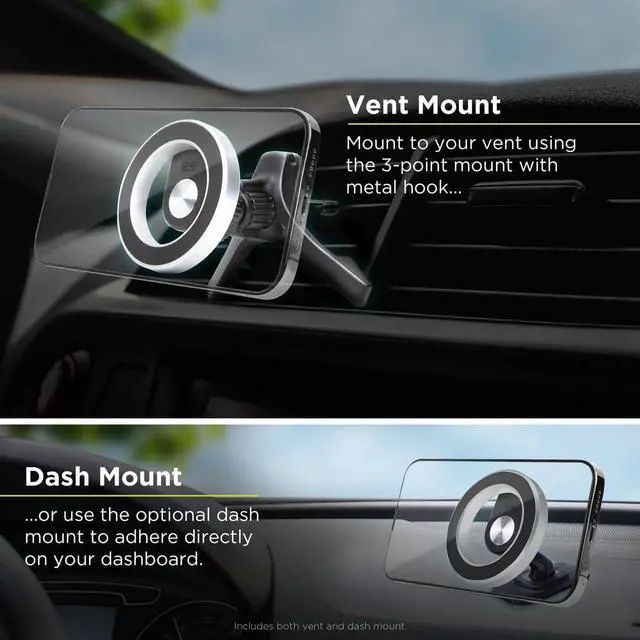 Alt view image 5 of 6 - PureGear Magnetic Car Mount, MagSafe Compatible, Air Vent/Dashboard Mounting Phone Holder for iPhone 15/14/13/12, Hands-Free, 360° Rotation (Black)