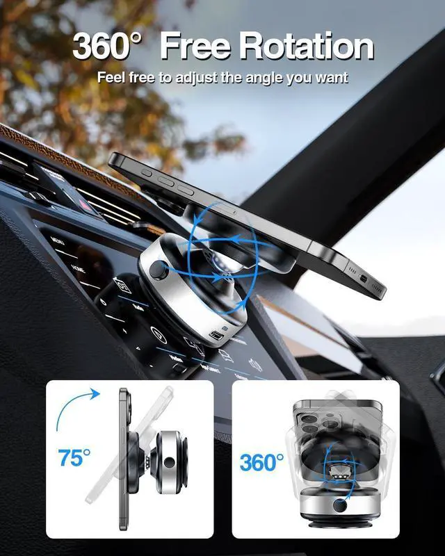 Alt view image 2 of 7 - Upgraded Magnetic Car Phone Holder Mount, 360° Adjustable Electric Vacuum Strong Suction Phone Holder for Car/Gym/Mirror/ Smooth Surface,Compatible with Magsafe iPhone16/15/14/13/12 & Android Series