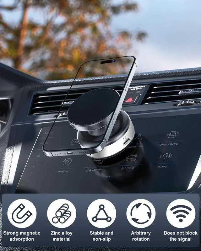 Alt view image 3 of 7 - Upgraded Magnetic Car Phone Holder Mount, 360° Adjustable Electric Vacuum Strong Suction Phone Holder for Car/Gym/Mirror/ Smooth Surface,Compatible with Magsafe iPhone16/15/14/13/12 & Android Series