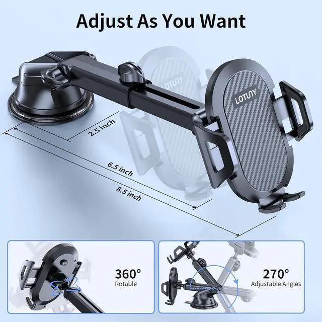 Alt view image 3 of 6 - Phone Holders for Your Car Upgraded Car Phone Holder Mount Hands Free Universal Automobile Cradle for Dashboard Windshield Compatible with iPhone  Google and All Phones