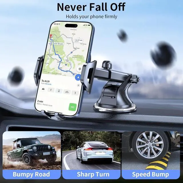Alt view image 6 of 6 - Phone Holders for Your Car Upgraded Car Phone Holder Mount Hands Free Universal Automobile Cradle for Dashboard Windshield Compatible with iPhone  Google and All Phones