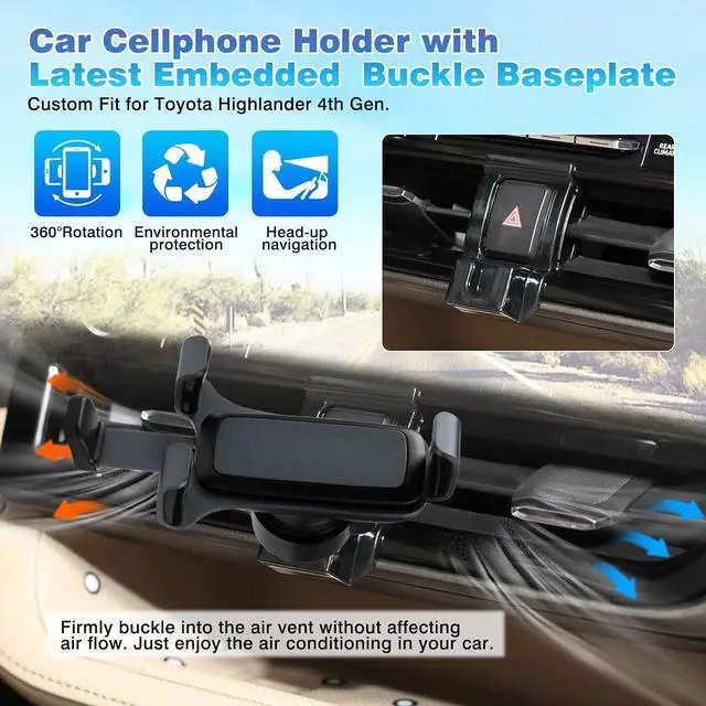 Alt view image 2 of 6 - Sunsdrew Car Phone Holder for 2023 2022-2020 Toyota Highlander Accessories Air Vent Cell Phone Holder Handsfree Thick Case Friendly Phone Mount Holder for 4-7 inch Phone Stand (NOT for Platinum)