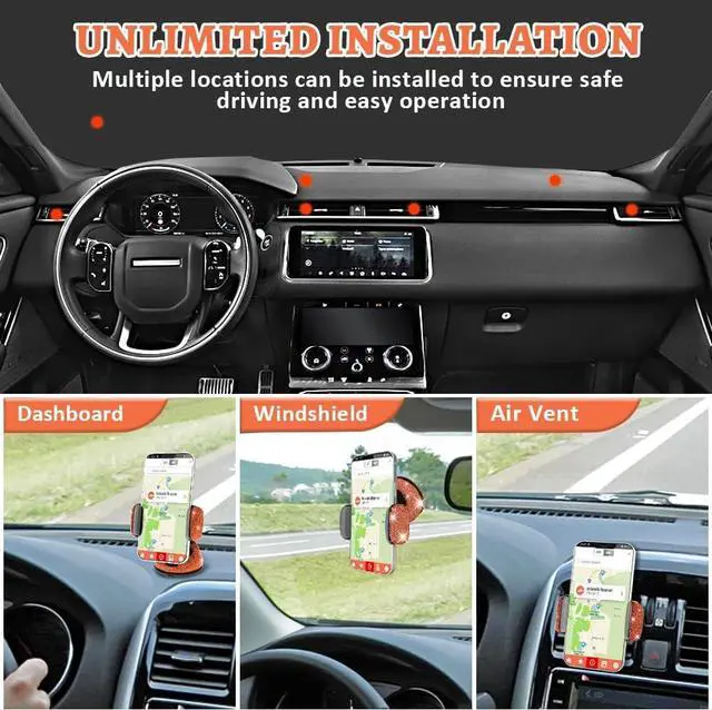 Alt view image 4 of 7 - eing Car Phone Mount Cell Phone Holder with One More Air Vent Base,Bling Crystal Universal Phone Mount Holder Cradle for Dashboard,Windshield and Air Vent,Orange