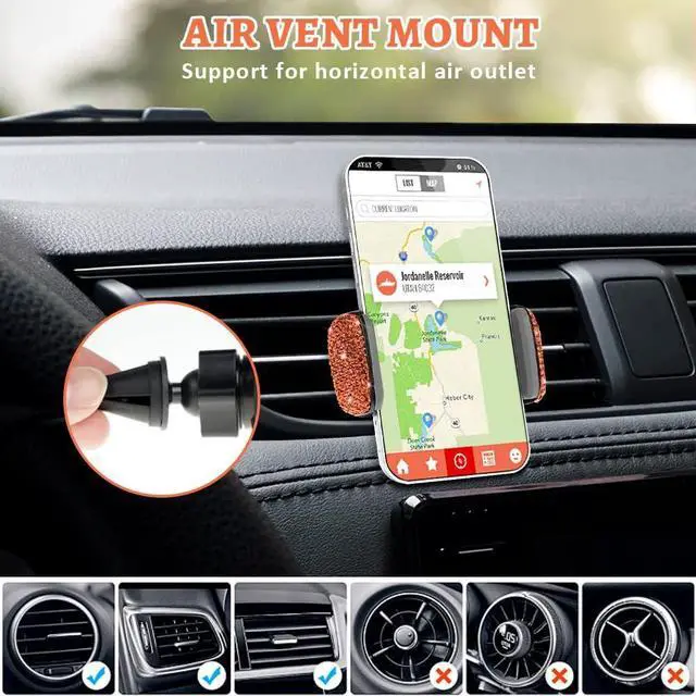 Alt view image 5 of 7 - eing Car Phone Mount Cell Phone Holder with One More Air Vent Base,Bling Crystal Universal Phone Mount Holder Cradle for Dashboard,Windshield and Air Vent,Orange