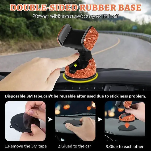 Alt view image 6 of 7 - eing Car Phone Mount Cell Phone Holder with One More Air Vent Base,Bling Crystal Universal Phone Mount Holder Cradle for Dashboard,Windshield and Air Vent,Orange