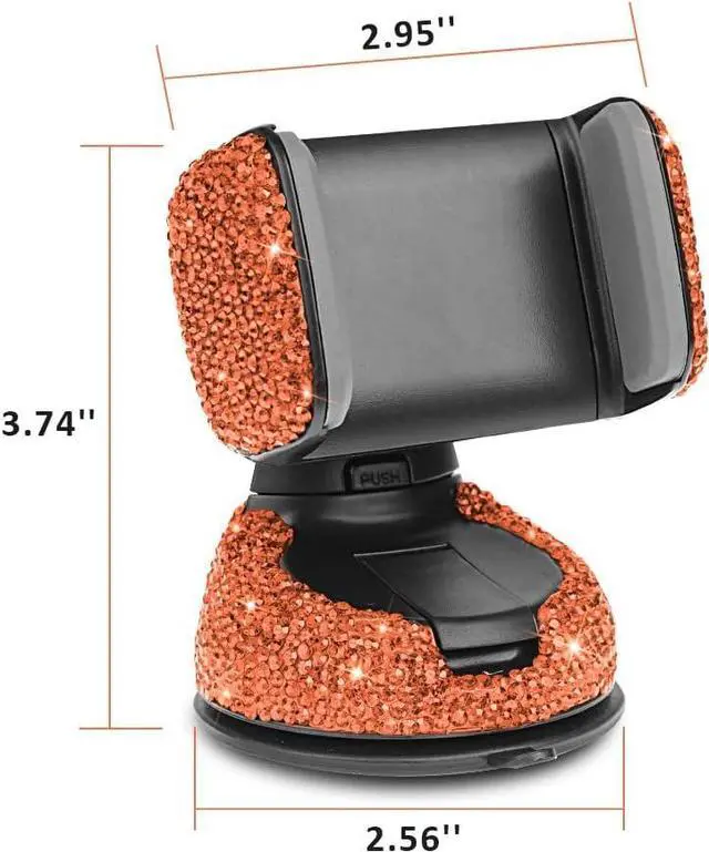 Alt view image 7 of 7 - eing Car Phone Mount Cell Phone Holder with One More Air Vent Base,Bling Crystal Universal Phone Mount Holder Cradle for Dashboard,Windshield and Air Vent,Orange