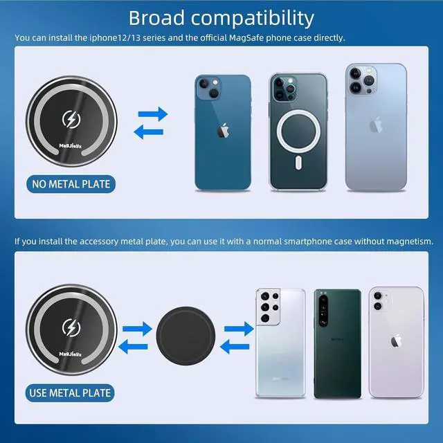 Alt view image 3 of 7 - Magnetic Wireless Car Charger, Auto Alignment for Magsafe Car Mount Charger iPhone 12/13 Mini, Pro, Pro Max, Car Air Vent and Car Dashboard Phone Holder with 36W QC 3.0 Fast Car Charger (Black)