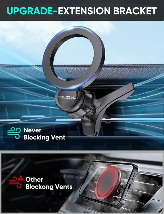 Alt view image 5 of 7 - sdlogal for MagSafe Car Mount - [Super Magnets] Magnetic Car Phone Mount, Air Vent Phone Holder Car, Magnetic Car Mount for iPhone 16 15 14 13 12 Pro Max Plus, Black