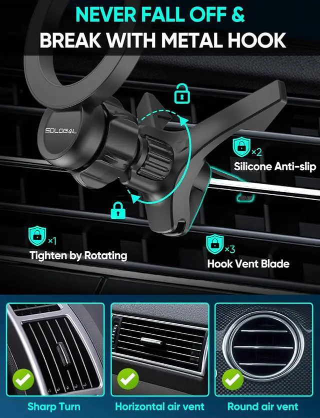 Alt view image 7 of 7 - sdlogal for MagSafe Car Mount - [Super Magnets] Magnetic Car Phone Mount, Air Vent Phone Holder Car, Magnetic Car Mount for iPhone 16 15 14 13 12 Pro Max Plus, Black