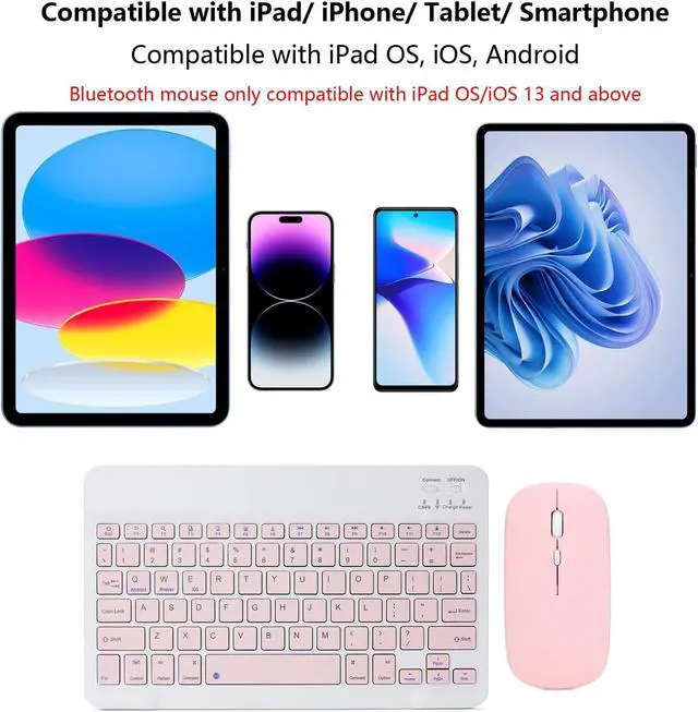 Alt view image 2 of 7 - Rechargeable Bluetooth Keyboard and Mouse Combo for iPad, Ultra-Slim Portable Wireless Mouse Keyboard for iPad Pro Air Mini iPhone Samsung Tablet Cell Phone Android, iPadOS/iOS 13 and Above (Pink)