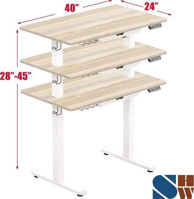 Alt view image 2 of 7 - SHW 40-Inch Electric Height Adjustable Standing Desk w/Drawer, Maple | w/ Memory Presets and Cable Management | Drawer with adjustable compartments | Hanging Hooks